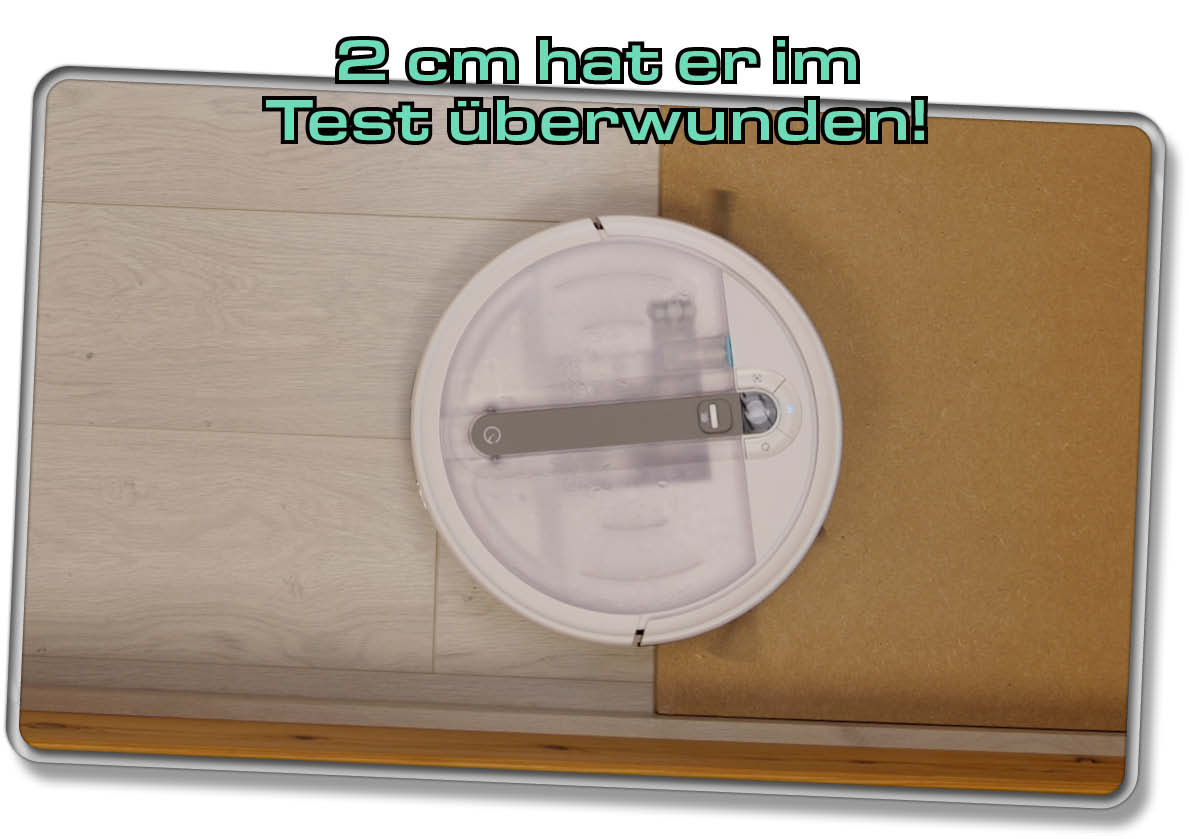 Der yeedi cube konnte im Test eine 2 cm steile 90° Kante überwinden.