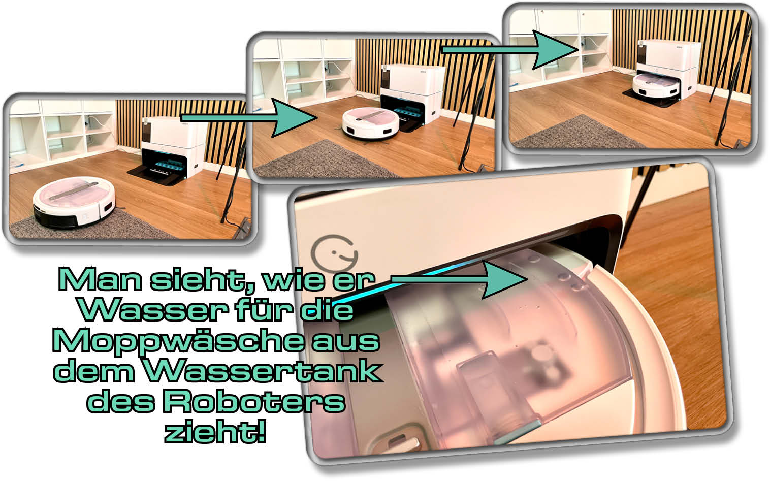 Die Moppwäsche der Station wäscht den Wischmopp des yeedi cube während und nach jeder Reinigung sauber