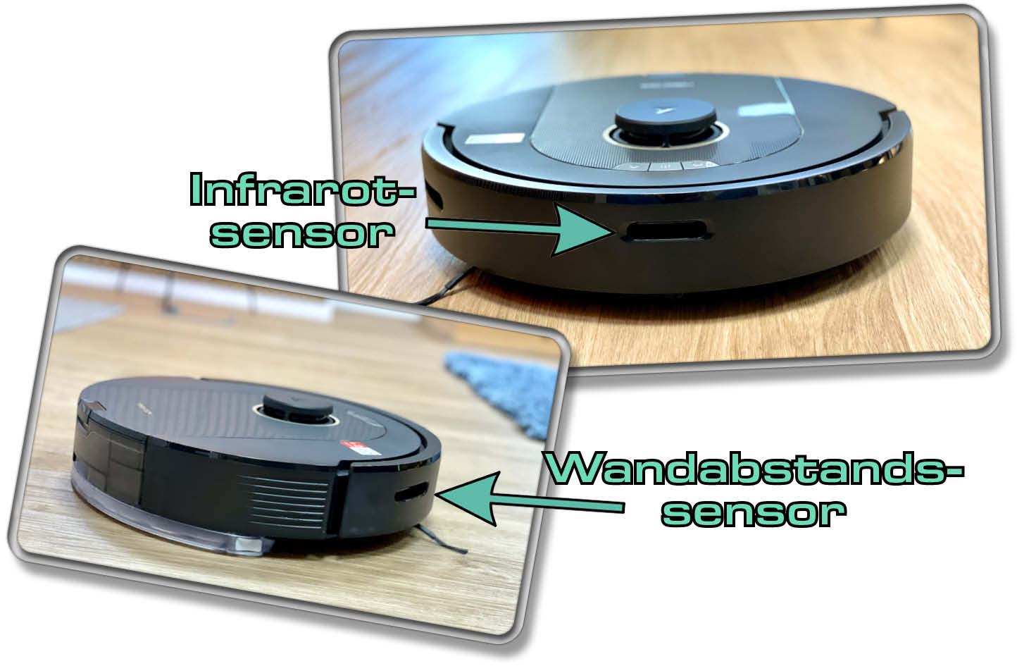 Roborock Q5 Pro - Auf der Front und an einer Seite befinden sich Sensoren für die Hinerniserkennung