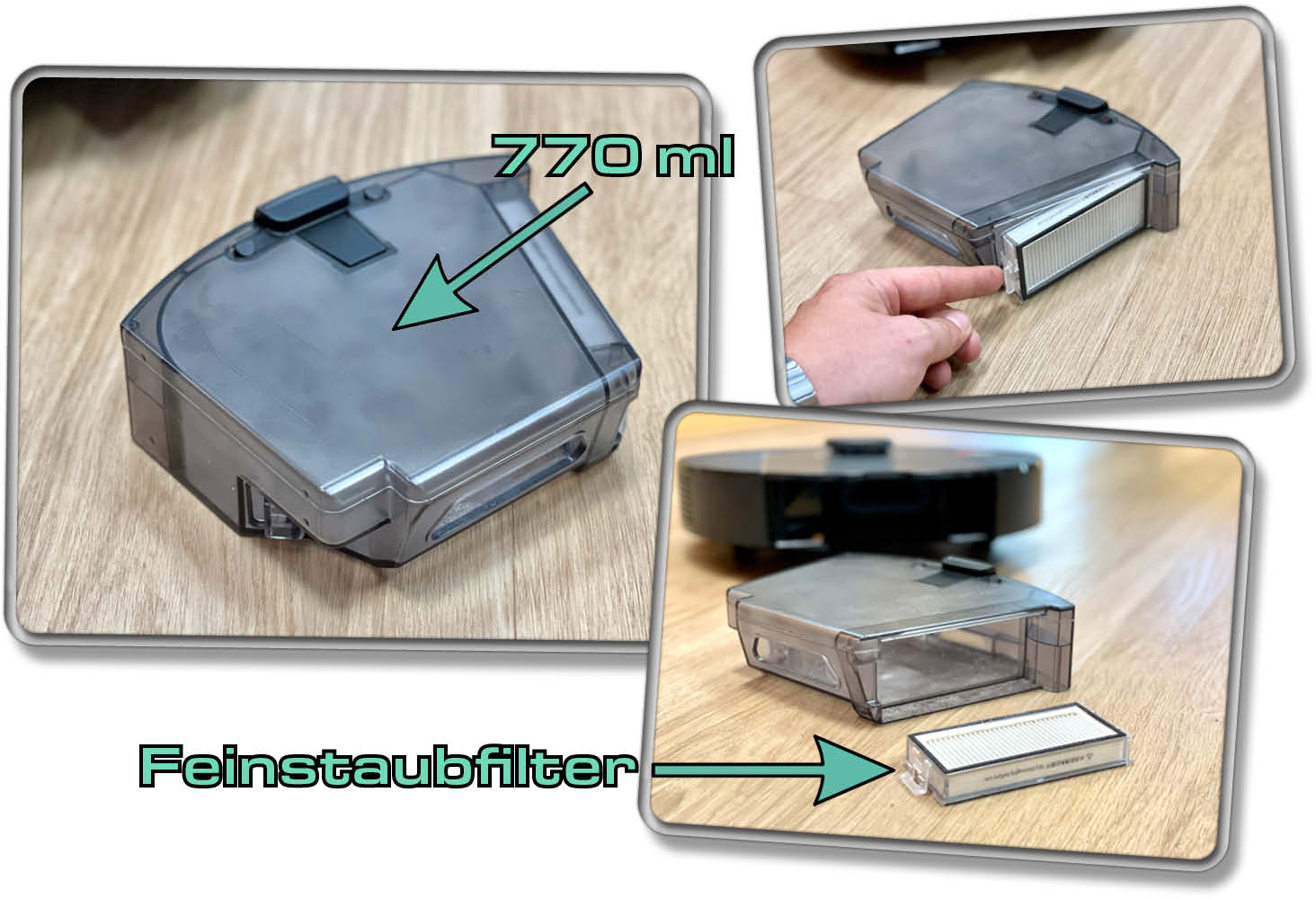 Roborock Q5 Pro - Der Staubbehälter hat ein gigantisches Volumen von 770 ml! Viel für einen Saugroboter!