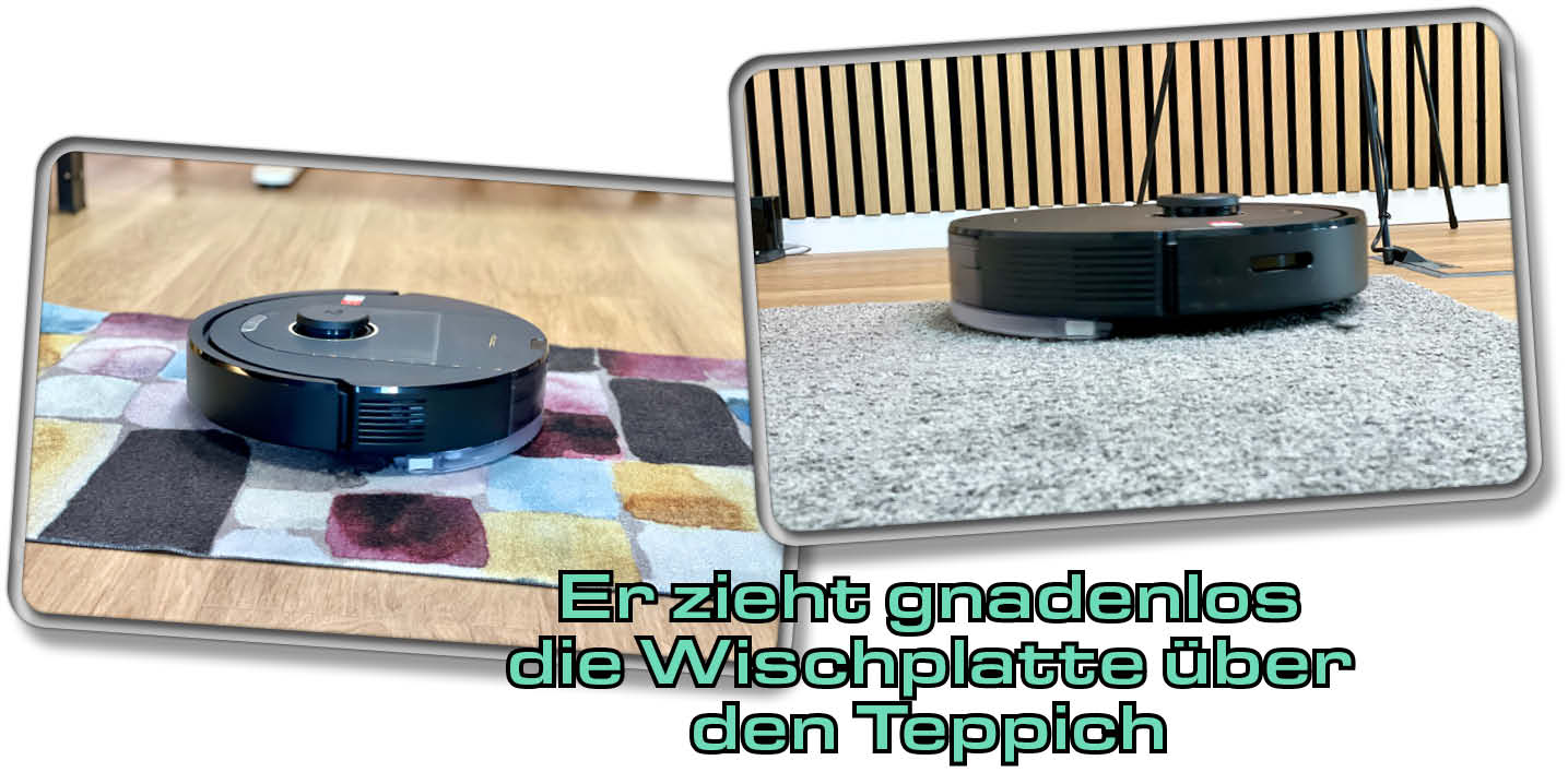 Roborock Q5 Pro - Teppiche müssen mit wischfreien Zonen belegt werden, da er sonst die Wischplatte gnadenlos hinüberzieht