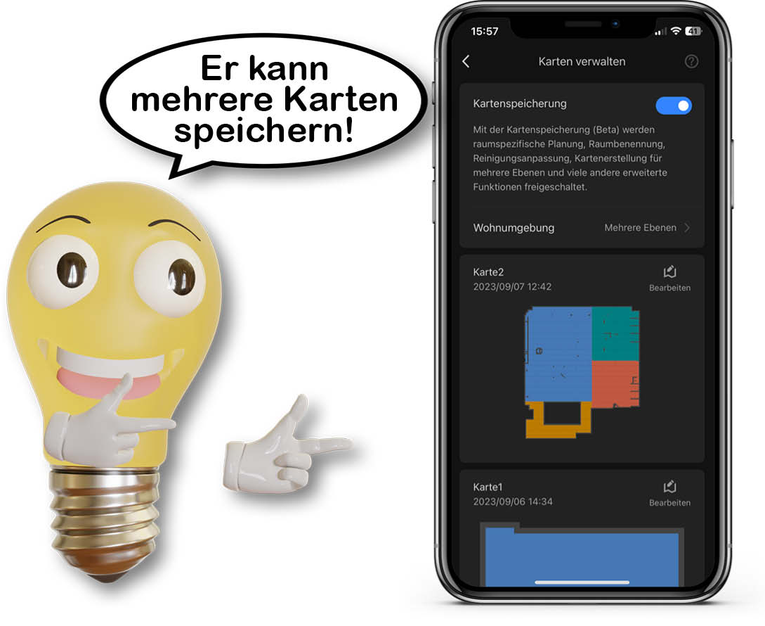 Roborock Q8 Max+ - Der Saugroboter kann auf mehreren Etagen ohne Station eingesetzt werden