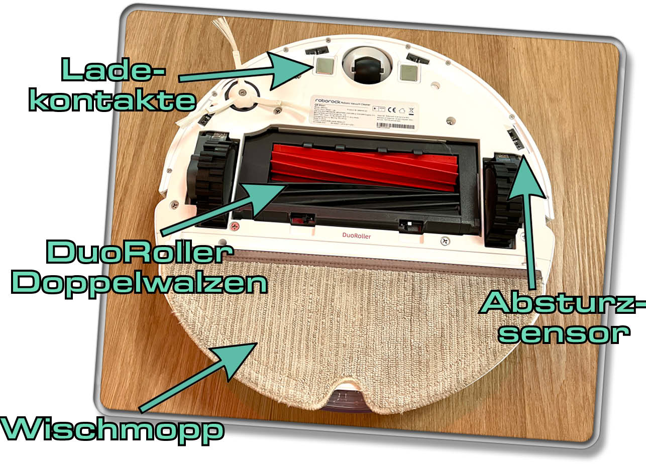 Roborock Q8 Max+ - Die Unterseite offenbart zahlreiche Sensoren