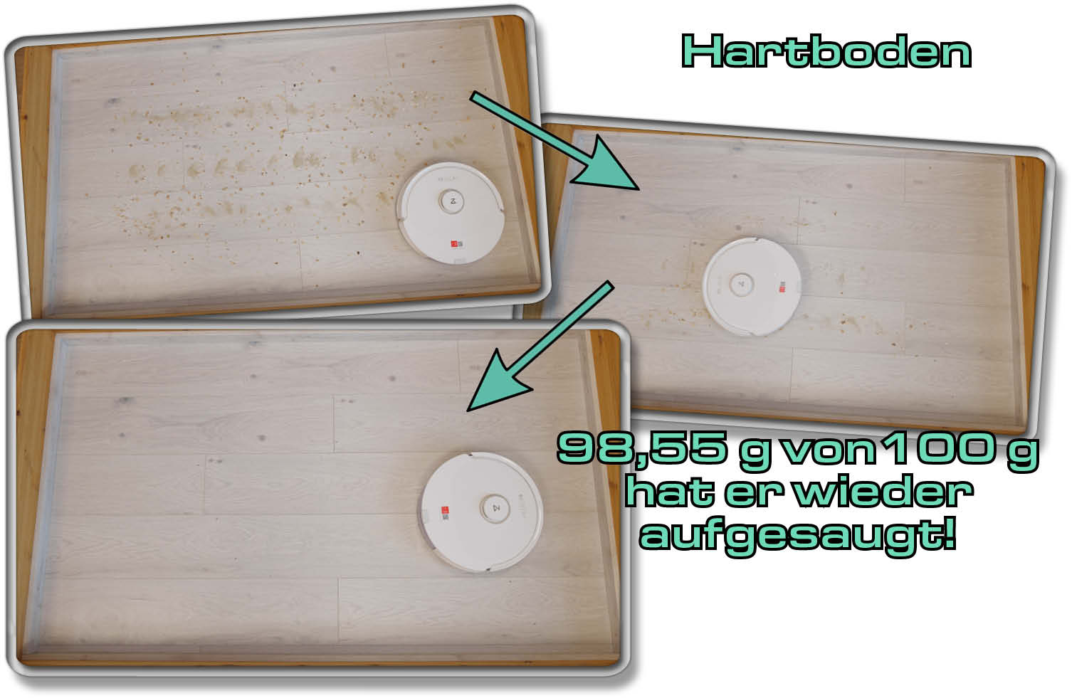 Roborock Q8 Max+ - Die gemessene Saugleistung auf Hartboden