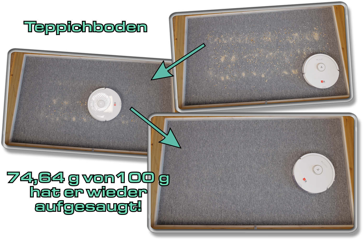 Roborock Q8 Max+ - Die gemessene Saugleistung auf Teppichboden