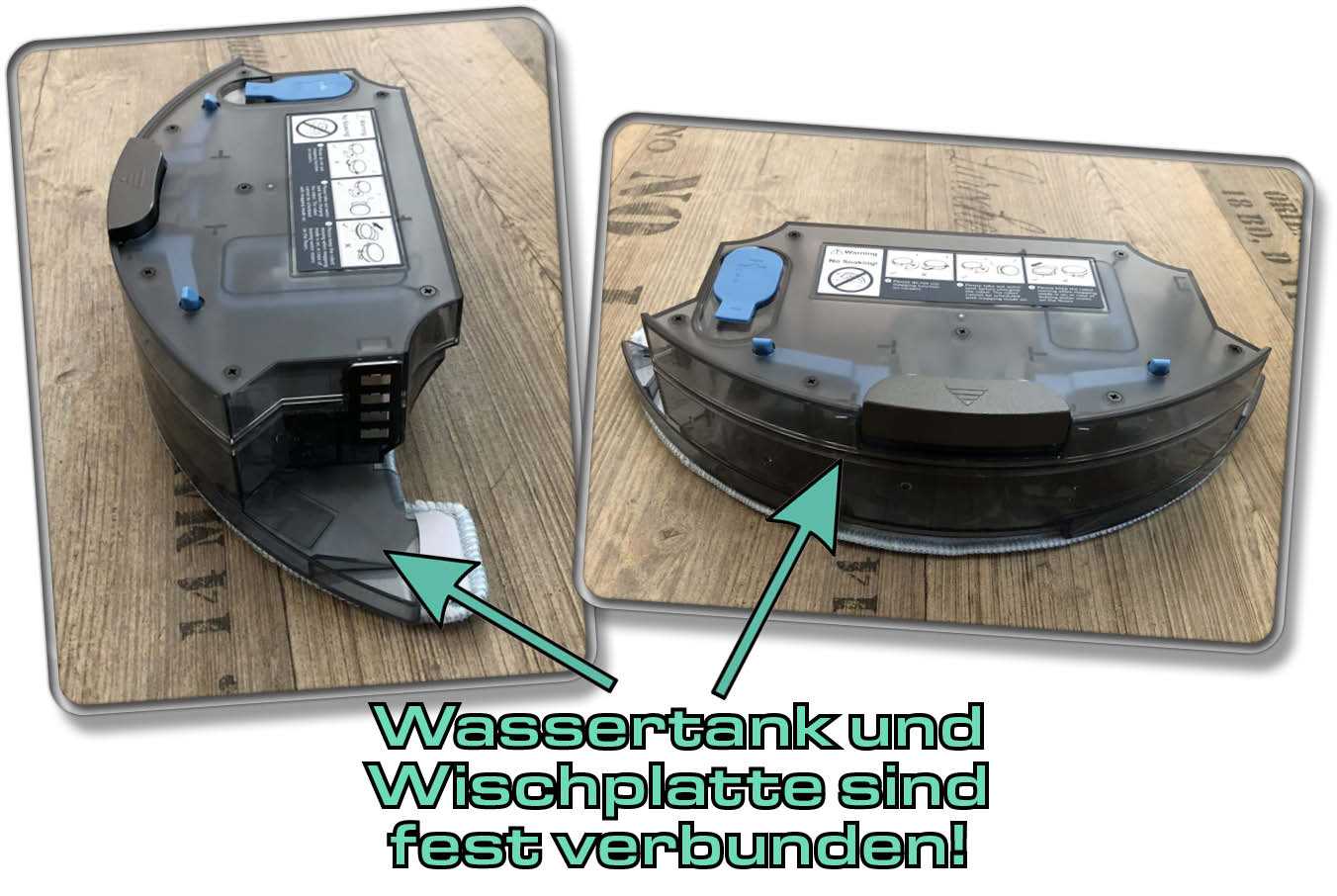 Man erkennt deutlich, wie Wassertank und Wischplatte fest verbunden sind