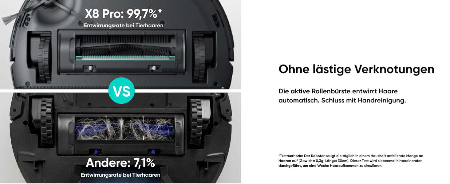 eufy X8 Pro (SES) - Eine spezielle Bürste mit Kamm verhindert Haaraufwicklung