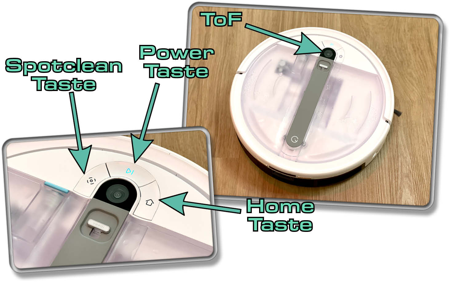yeedi cube - Über diese Tasten lässt sich der Saugroboter am Gerät bedienen.