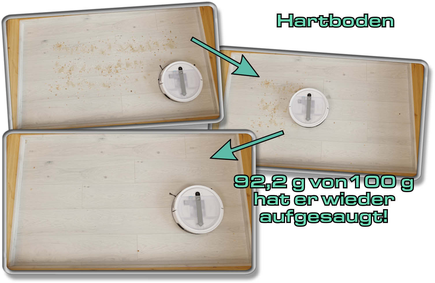 yeedi cube - Unsere gemessene Saugleistung auf Hartboden