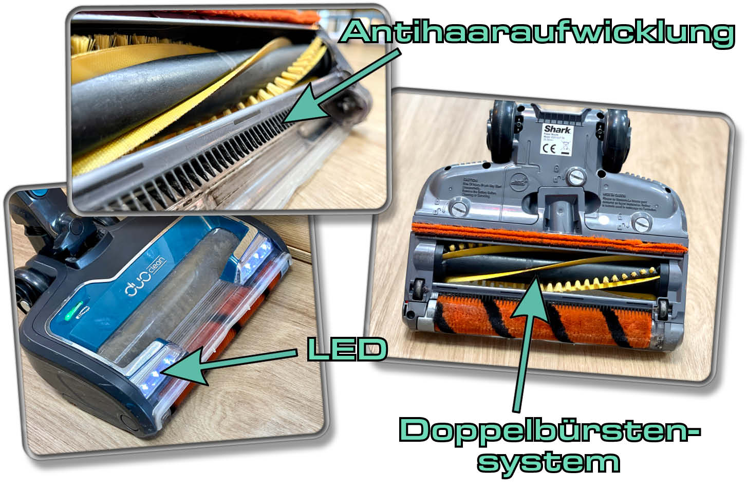 Die Bodendüse des Shark Akkusaugers hat viele tolle Funktionen