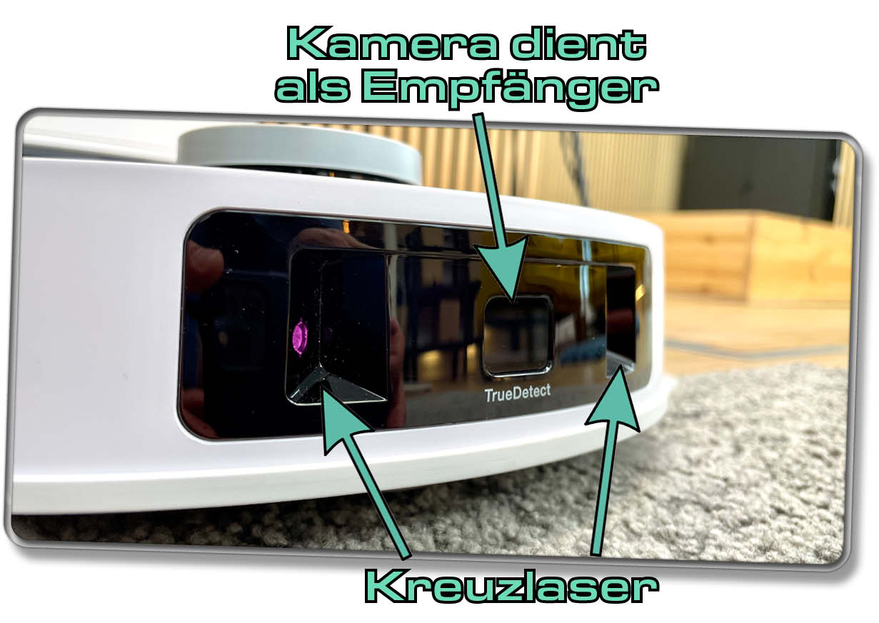 ECOVACS Deebot T20 Omni - Die TrueDetect 3D Hindernisvermeidung besteht aus Kreuzlaser und einer Kamera als Empfänger