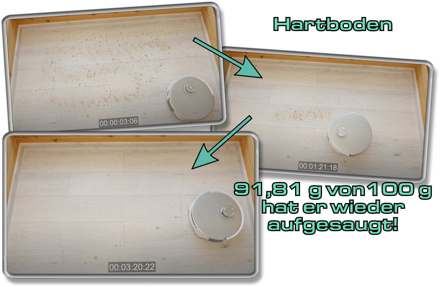 ECOVACS Deebot T20 Omni - Die gemessene Saugleistung auf Hartboden