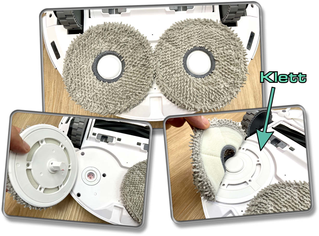 ECOVACS Deebot T20 Omni - Die rotierenden Wischmopps sind abnehmbar und können in die Waschmaschine gegeben werden.