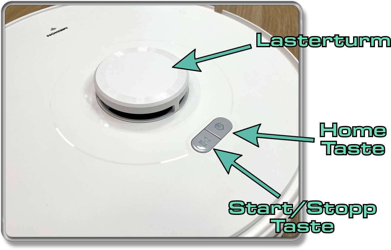 Über diese Tasten kann man den Saugroboter manuell steuern