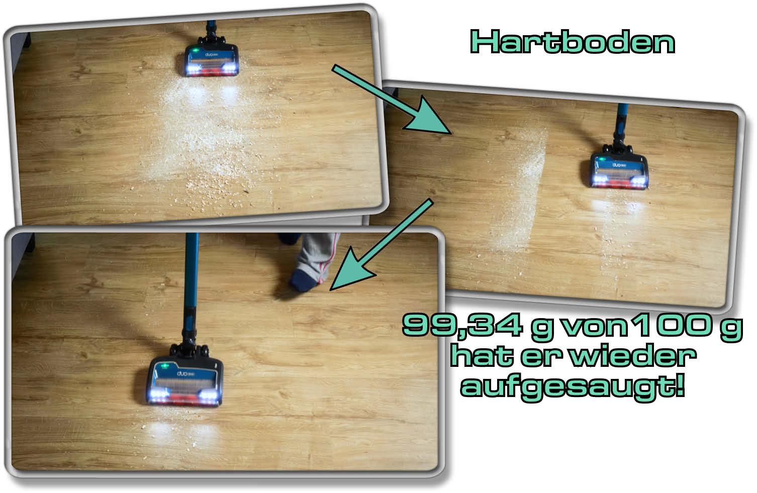 Shark Anti Hair Wrap IZ201EUT - Die gemessene Saugleistung auf Hartboden