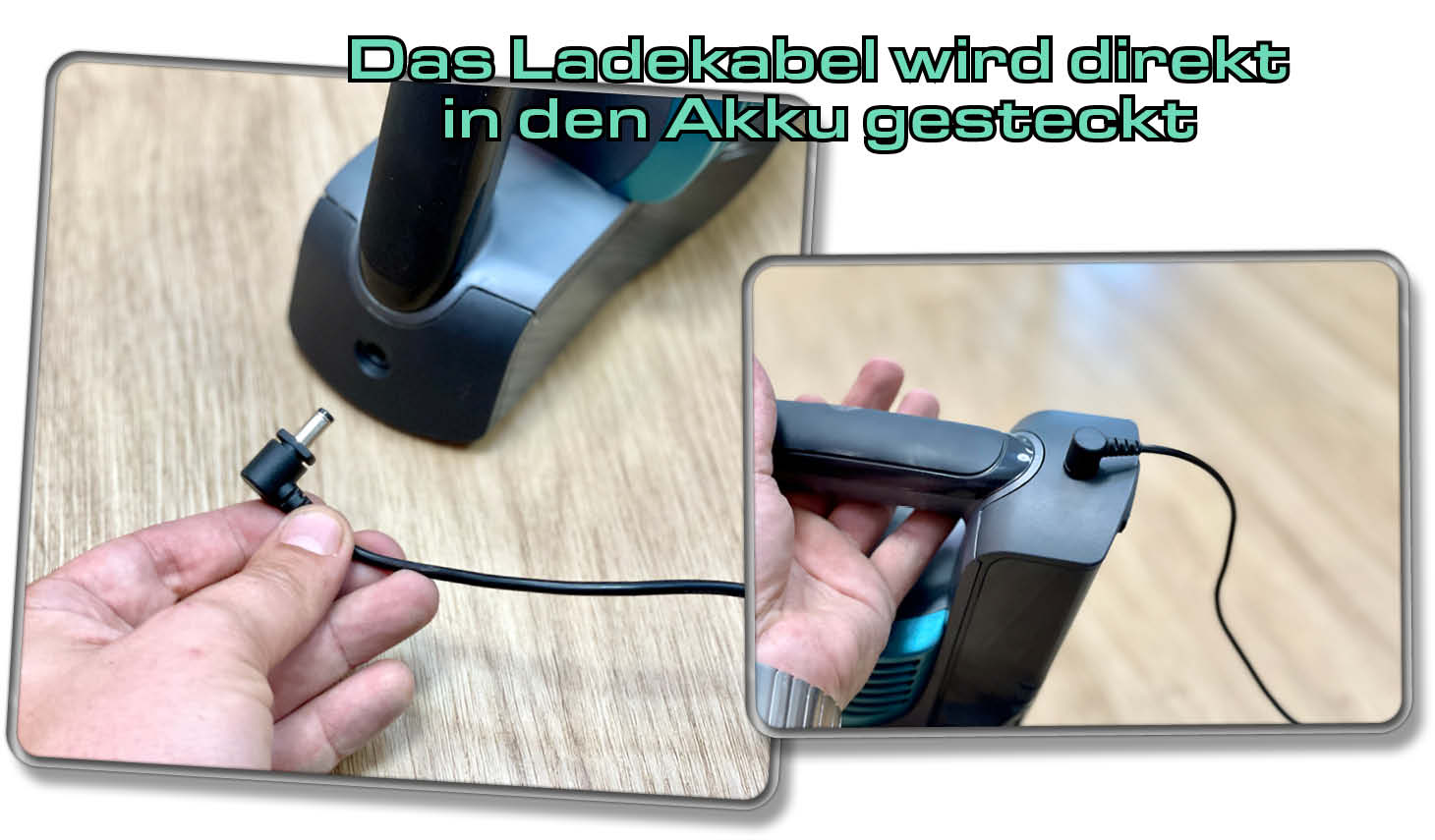 Shark Anti Hair Wrap IZ201EUT - Geladen wird der Akkusauger über ein einfaches Netzteil, das direkt in den Akku eingesteckt wird.