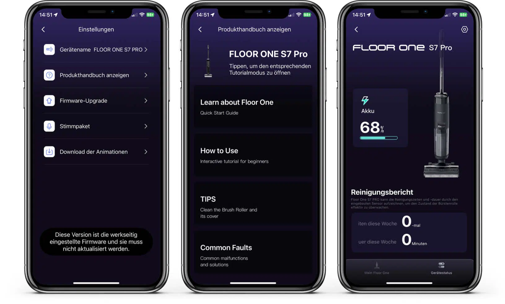 Tineco Floor One S7 Pro - App - Infos und Einstellungen