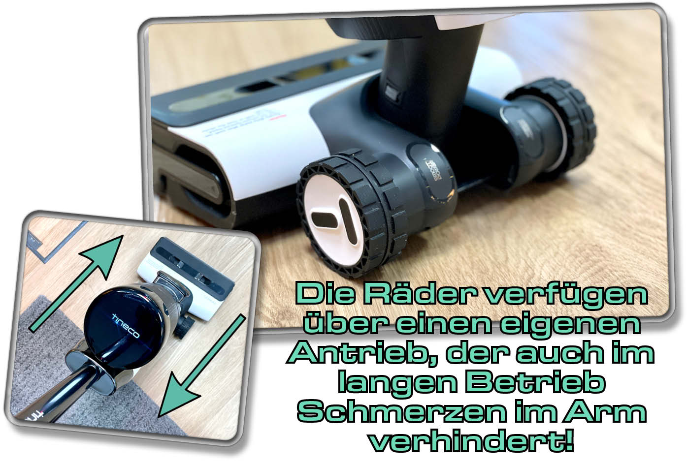 Tineco Floor One S7 Pro - Das Antriebssystem der Räder verhindert Schmerzen im Arm bei langer Nutzung
