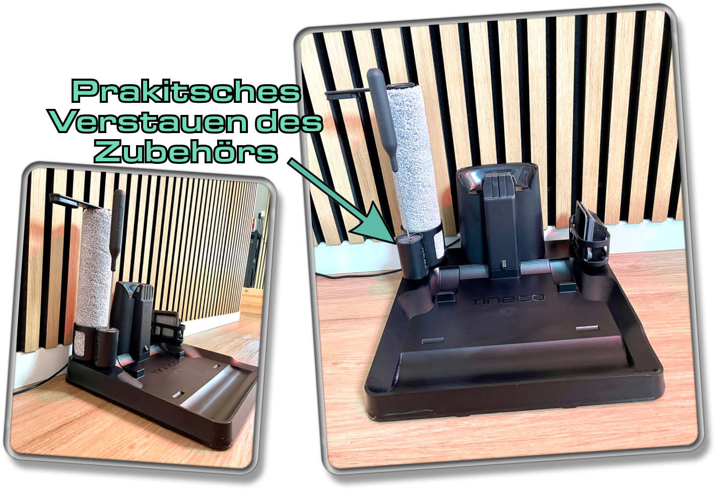 Tineco Floor One S7 Pro - Die Ladestation bietet prakischen Stauraum für das Zubehör