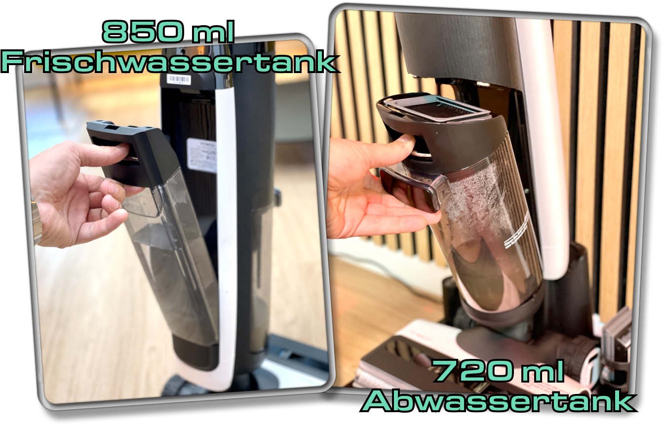 Tineco Floor One S7 Pro - Jeweils auf der Front und auf der Rückseite ist ein Wassertank eingebracht