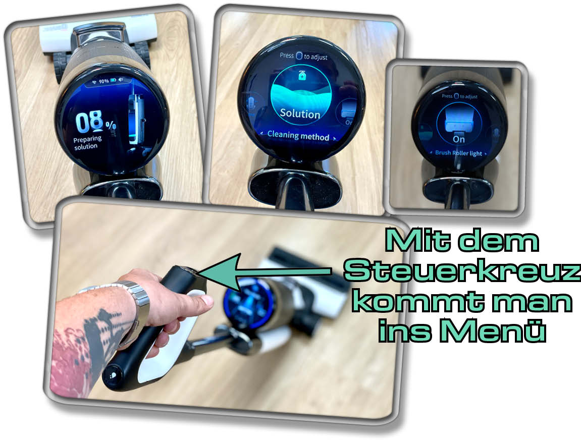 Tineco Floor One S7 Pro - Man kann im Menü verschiedenste Steuermöglichkeiten auswählen