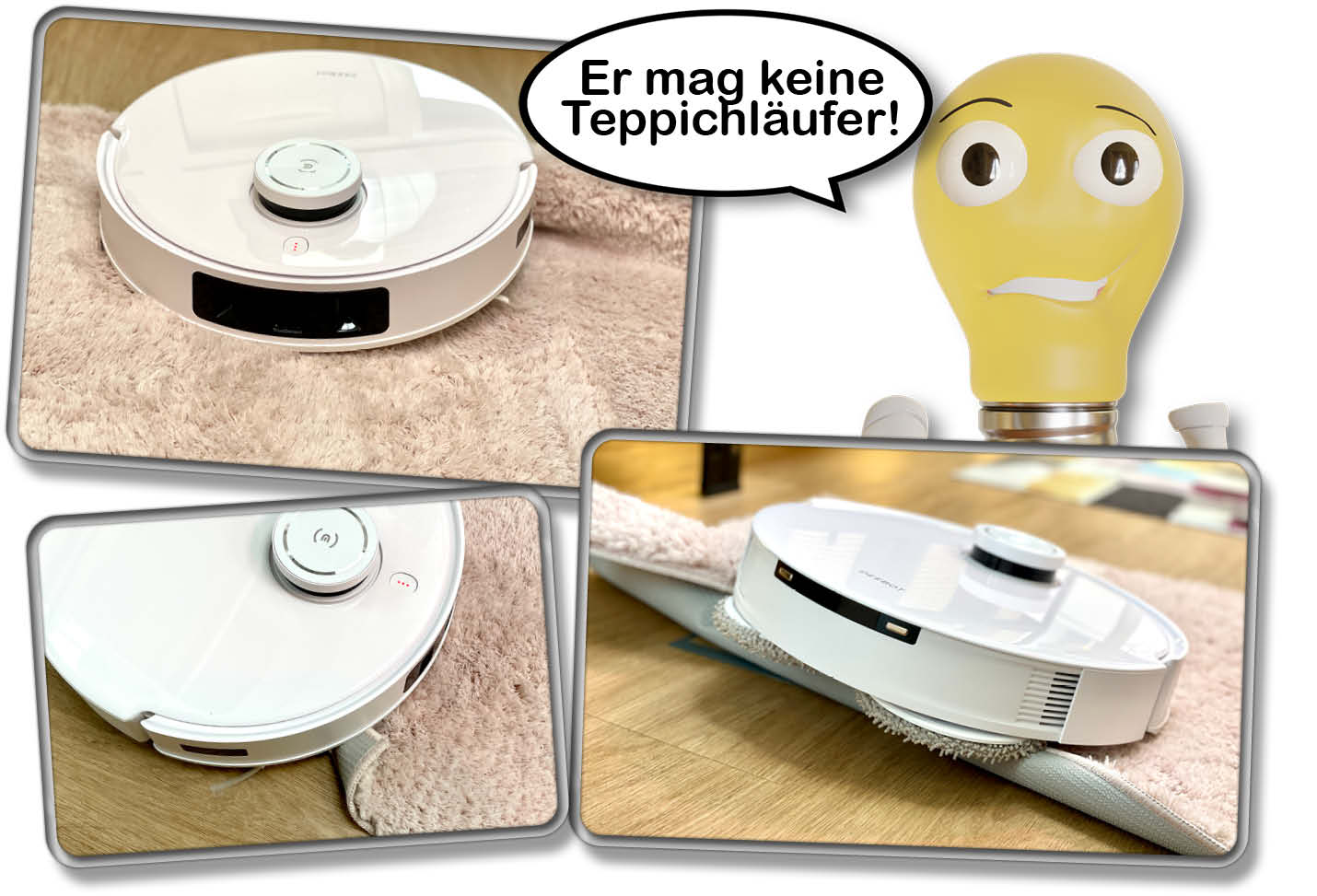Auf Teppichläufern hat der ECOVACS DEEBOT T20e OMNI Probleme, da seine Wischmopps sich daran verhaken beim anheben