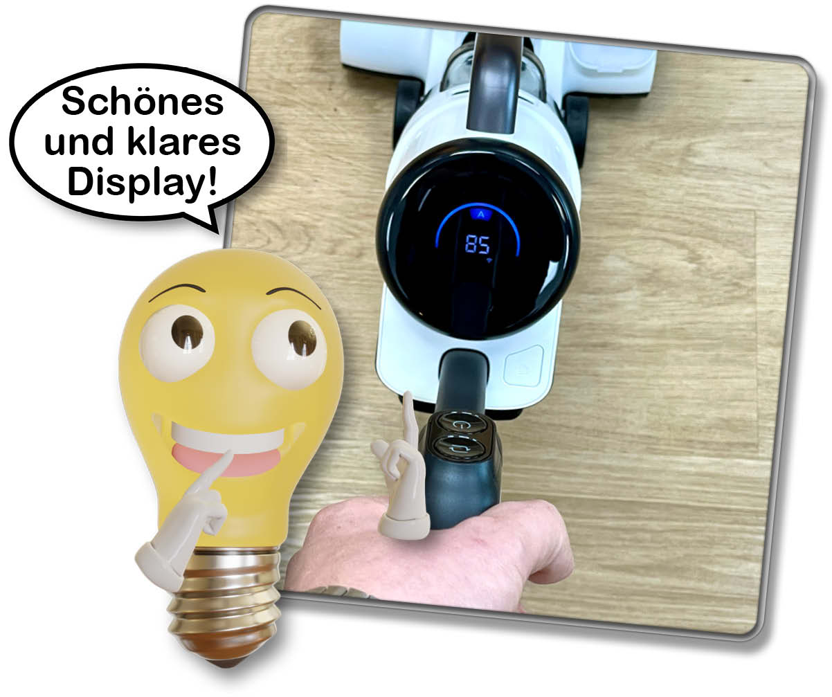 Auf der Oberseite der Saugeinheit des Roborock Dyad Pro Combo befindet sich ein schönes und klares Display