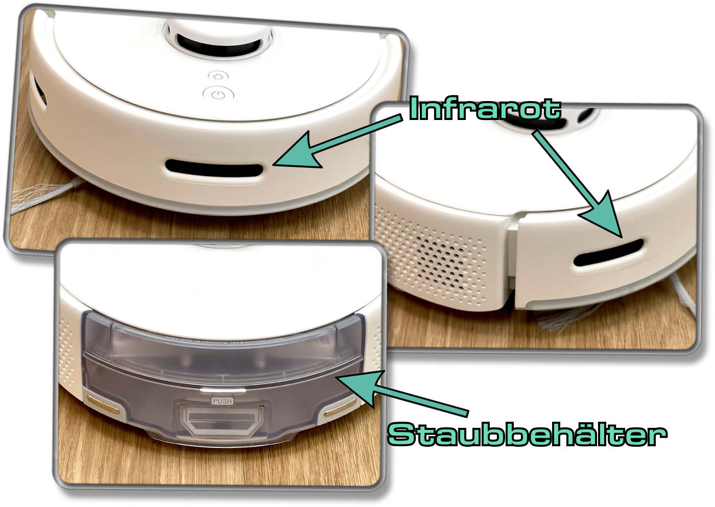 Ausgestattet ist der SwitchBot K10+ mit Infrarotsensoren seitlich und auf der Front.