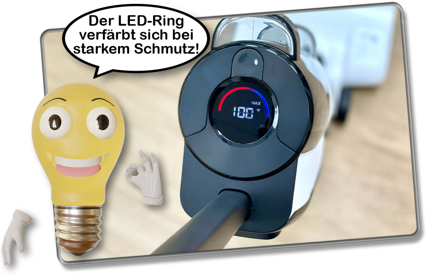 Der Roborock Dyad Air verfügt über einen LED-Ring im Display, der sich bei starker Verschmutzung automatisch verfärbt