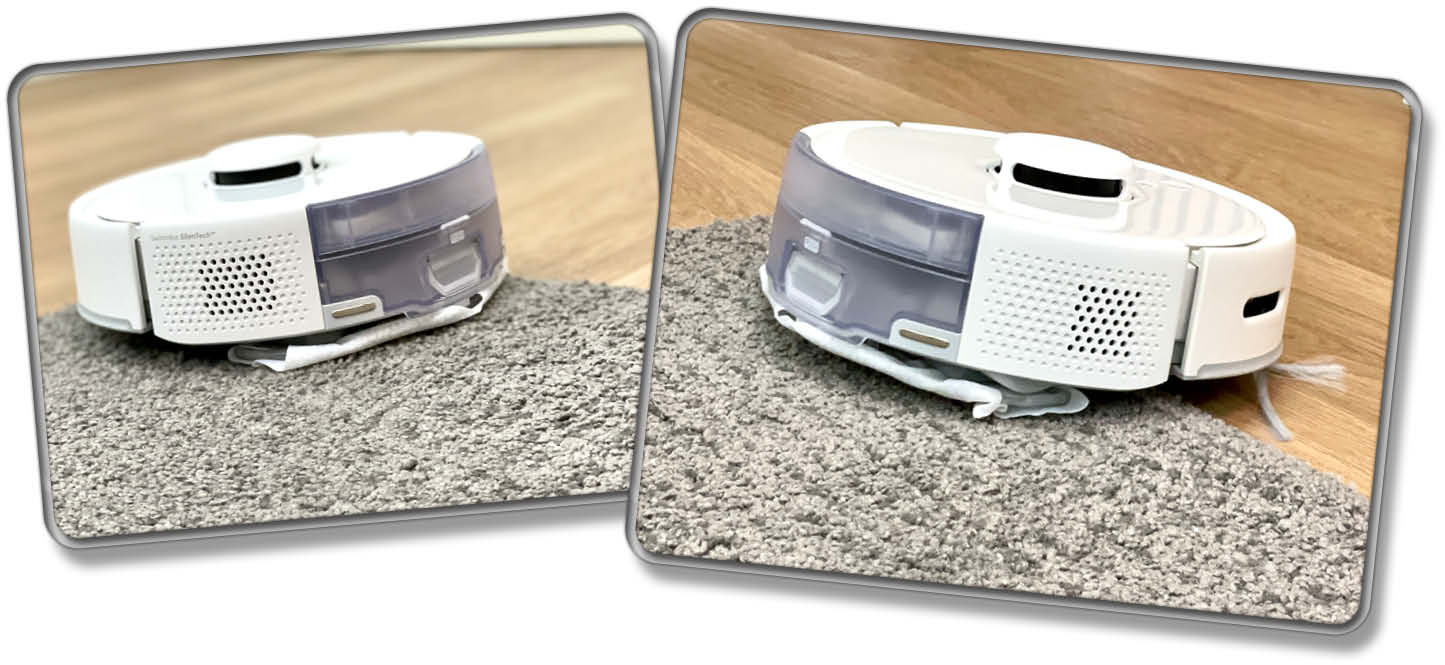 Der Saugroboter zieht sein Wischtuch über Teppichboden