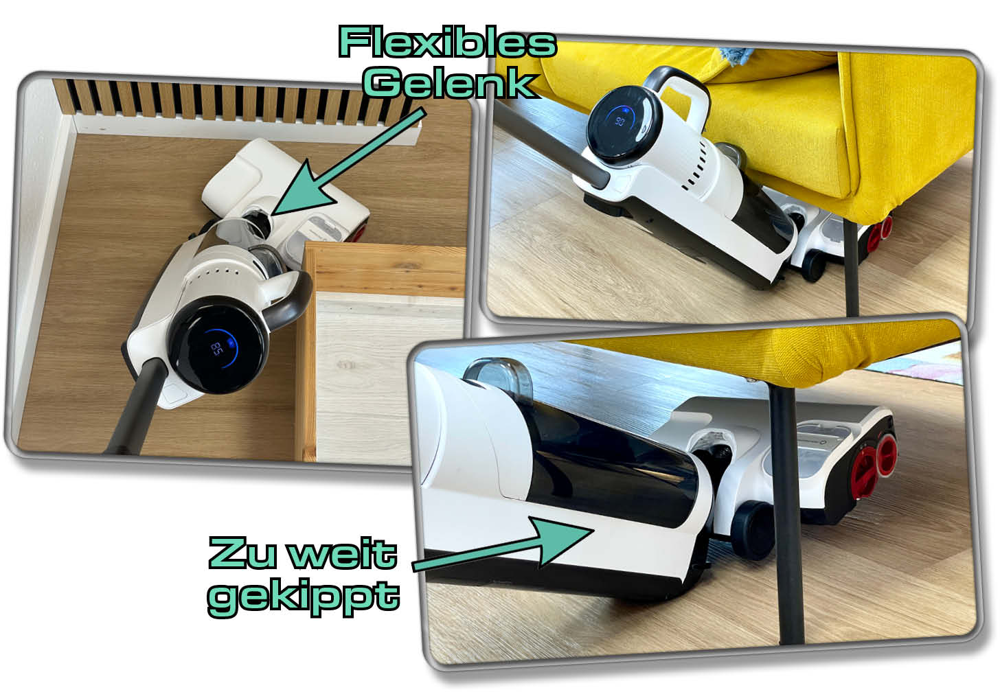 Der Wischsauger ist recht flexibel, bis zu einer gewissen Grenze