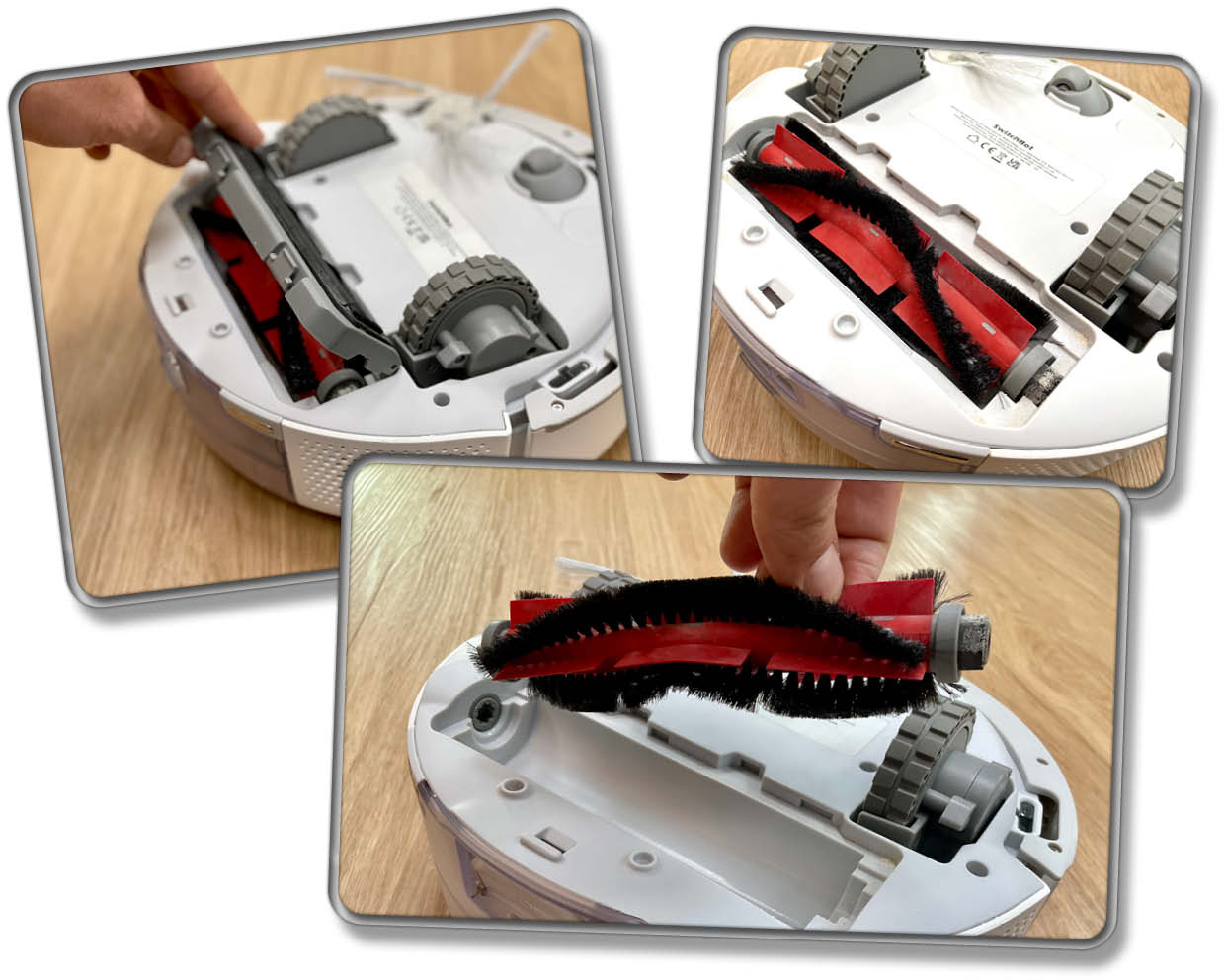 Der kleine Saugroboter hat eine Bürste verbaut bekommen