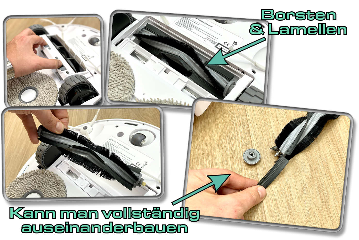 Die Bodenbürste des ECOVACS DEEBOT T20e OMNI besteht aus Borsten und Gummilamellen