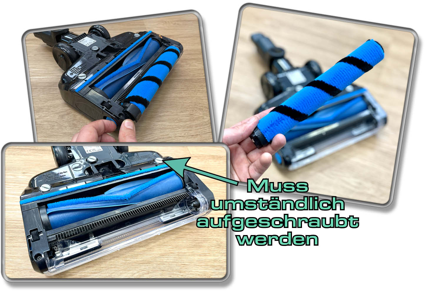 Die Bodenbürste lässt sich nur umständlich komplett auseinanderbauen