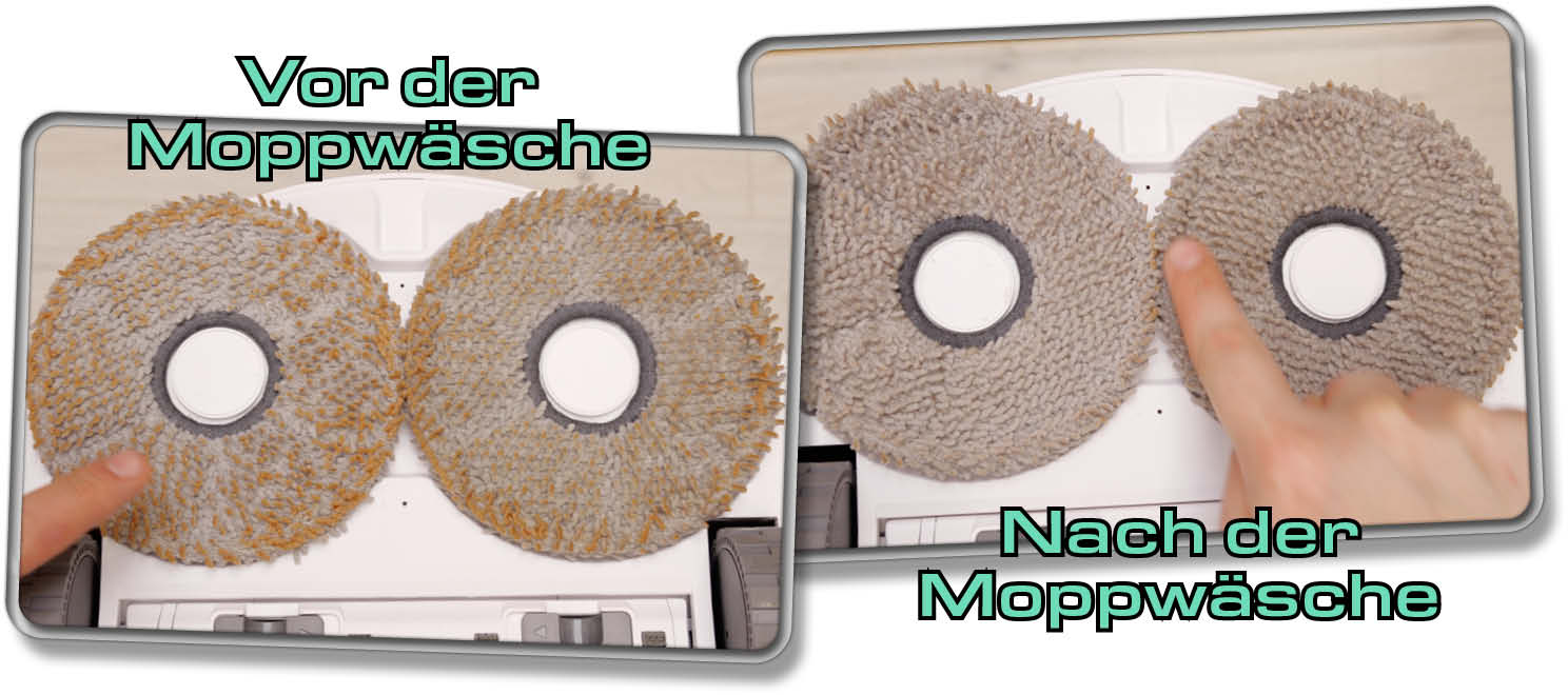 Die Moppwäsche funktioniert super, bekommt jedoch den Randbereich der Mopps nicht komplett sauber