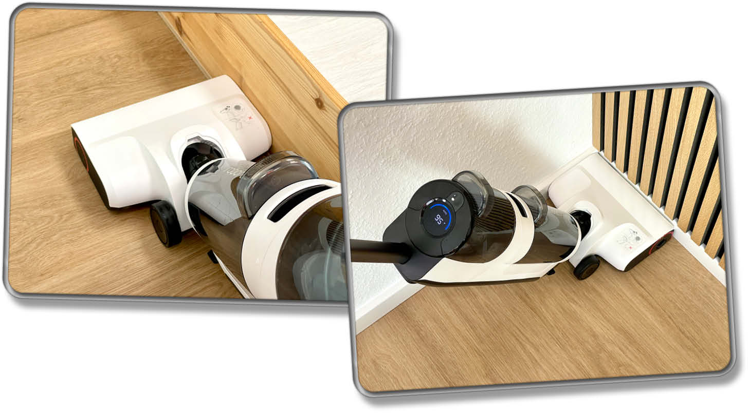 Die Randreinigung ist einseitig und so kommt er nur schwer bis in die Ecken hinein