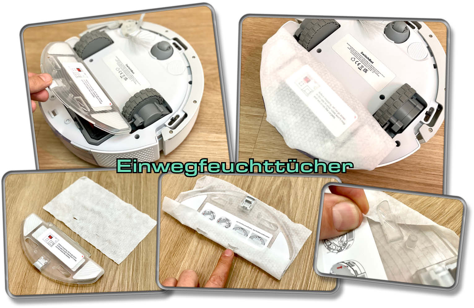 Die Wischfunktion funktioniert mittels Einwegfeuchttücher, die auf die Wischplatte gespannt werden.