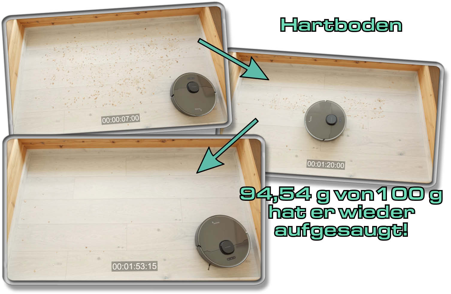 Dreame D10s Plus - Die gemessene Saugleistung auf Laminat