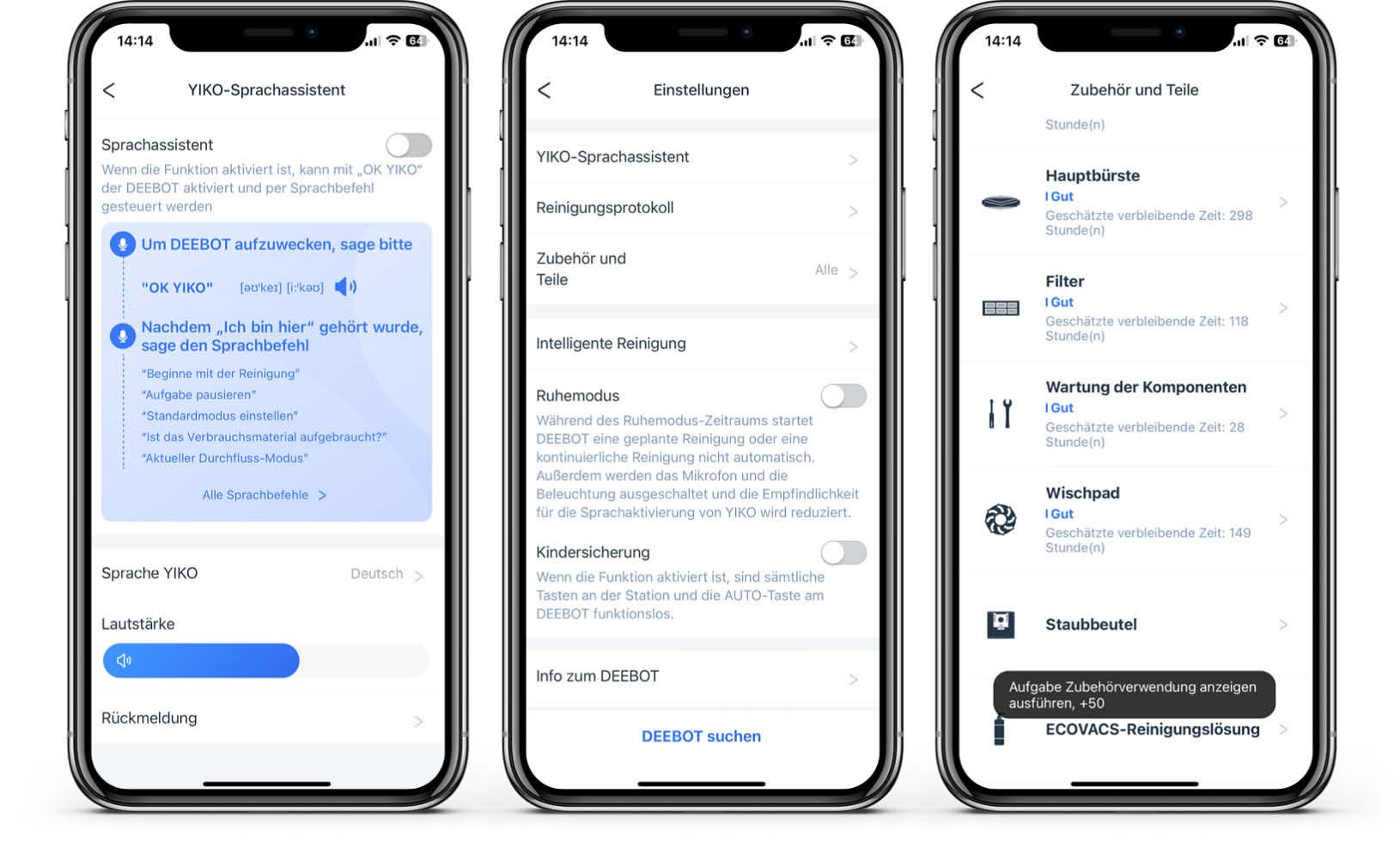 ECOVACS DEEBOT T20e OMNI - App - Einstellungen