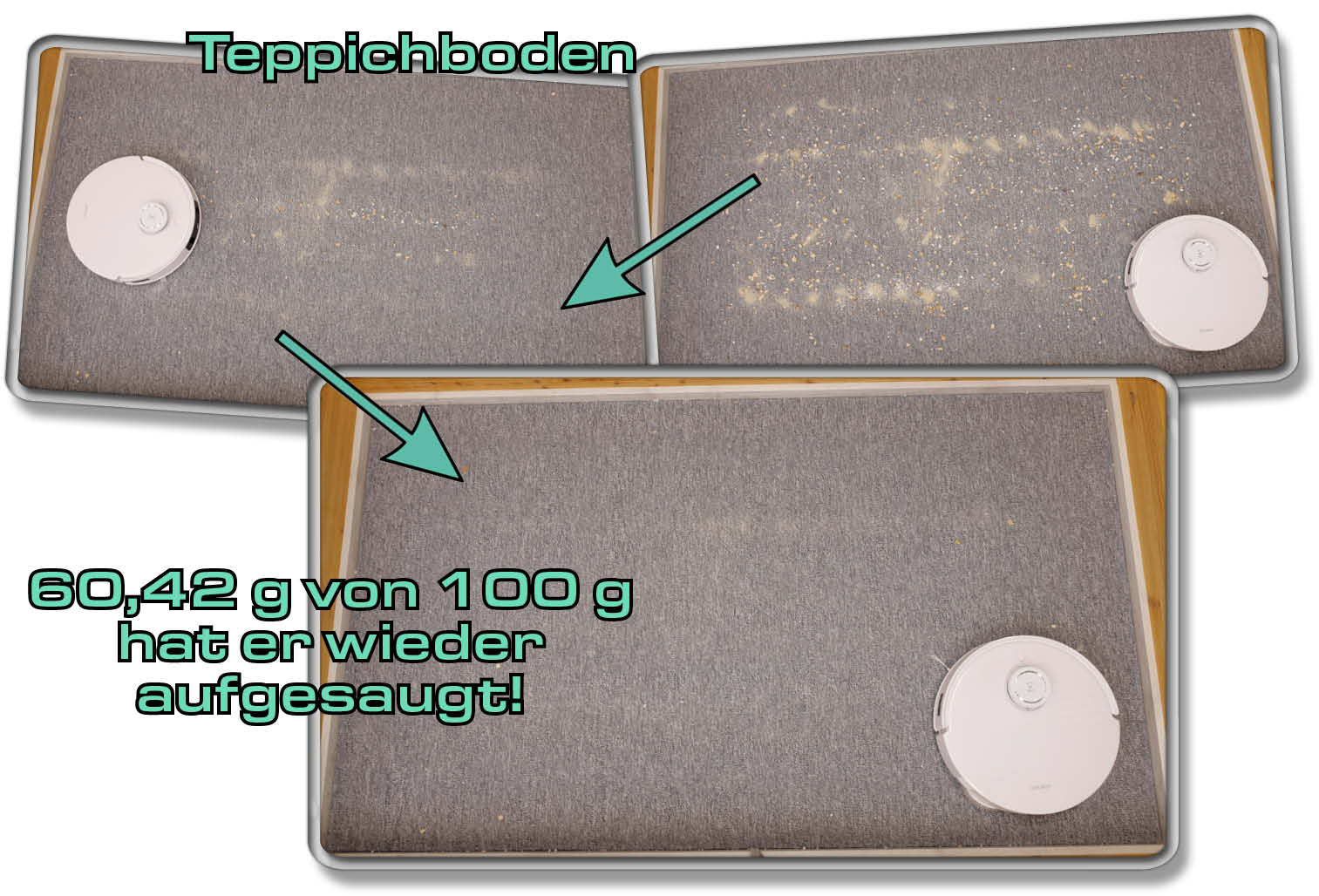 ECOVACS DEEBOT T20e OMNI - Die gemessene Saugleistung auf Teppichboden