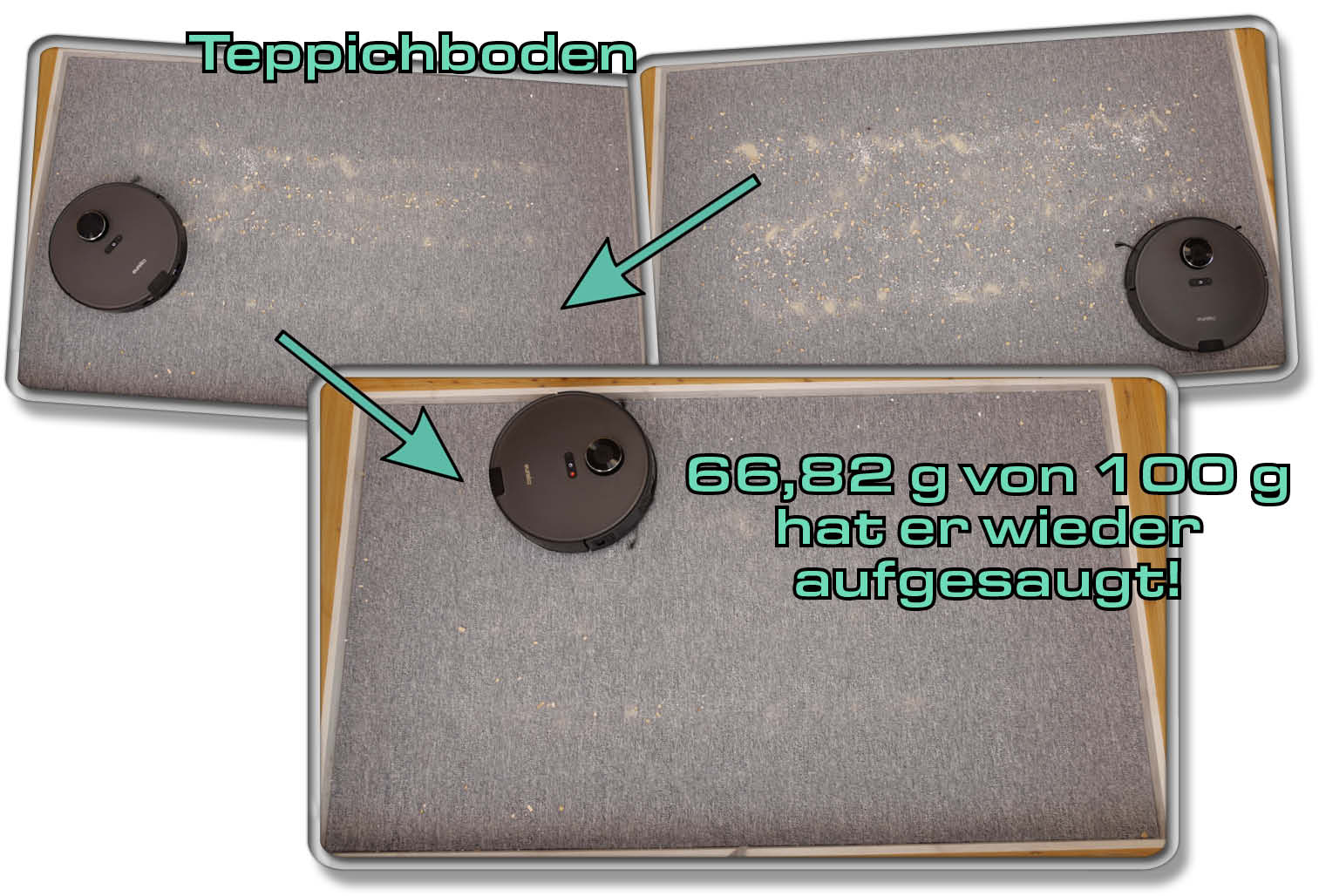 Eureka NER E10s - Die gemessene Saugleistung auf Teppich