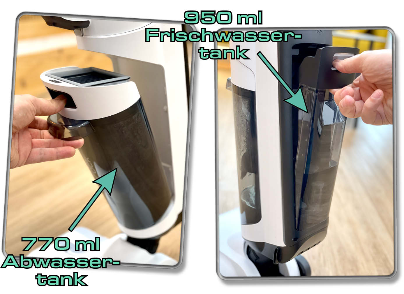 Neu beim Roborock Dyad Pro Combo - Der Frischwassertank ist auf der Rückseite