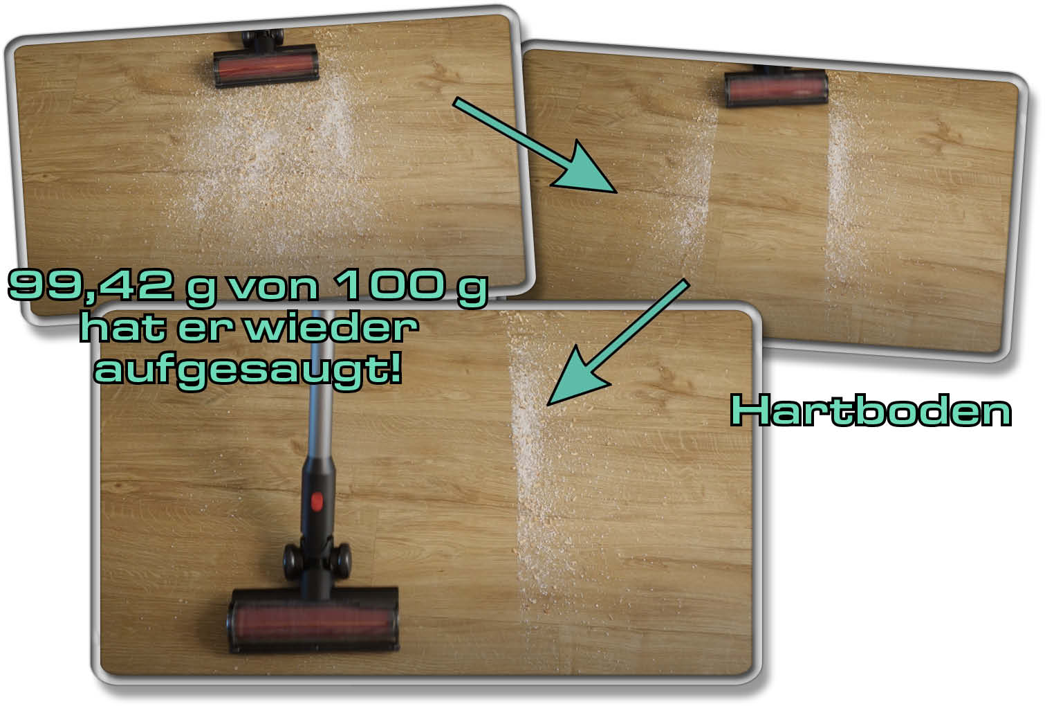 Roborock Dyad Pro Combo - Die gemessene Saugleistung auf Hartboden