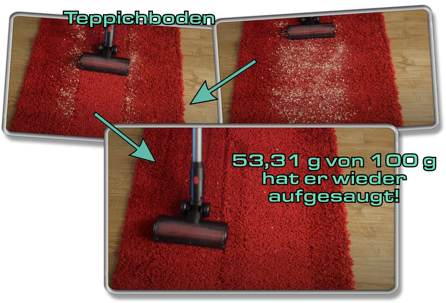 Roborock Dyad Pro Combo - Die gemessene Saugleistung auf Teppichboden