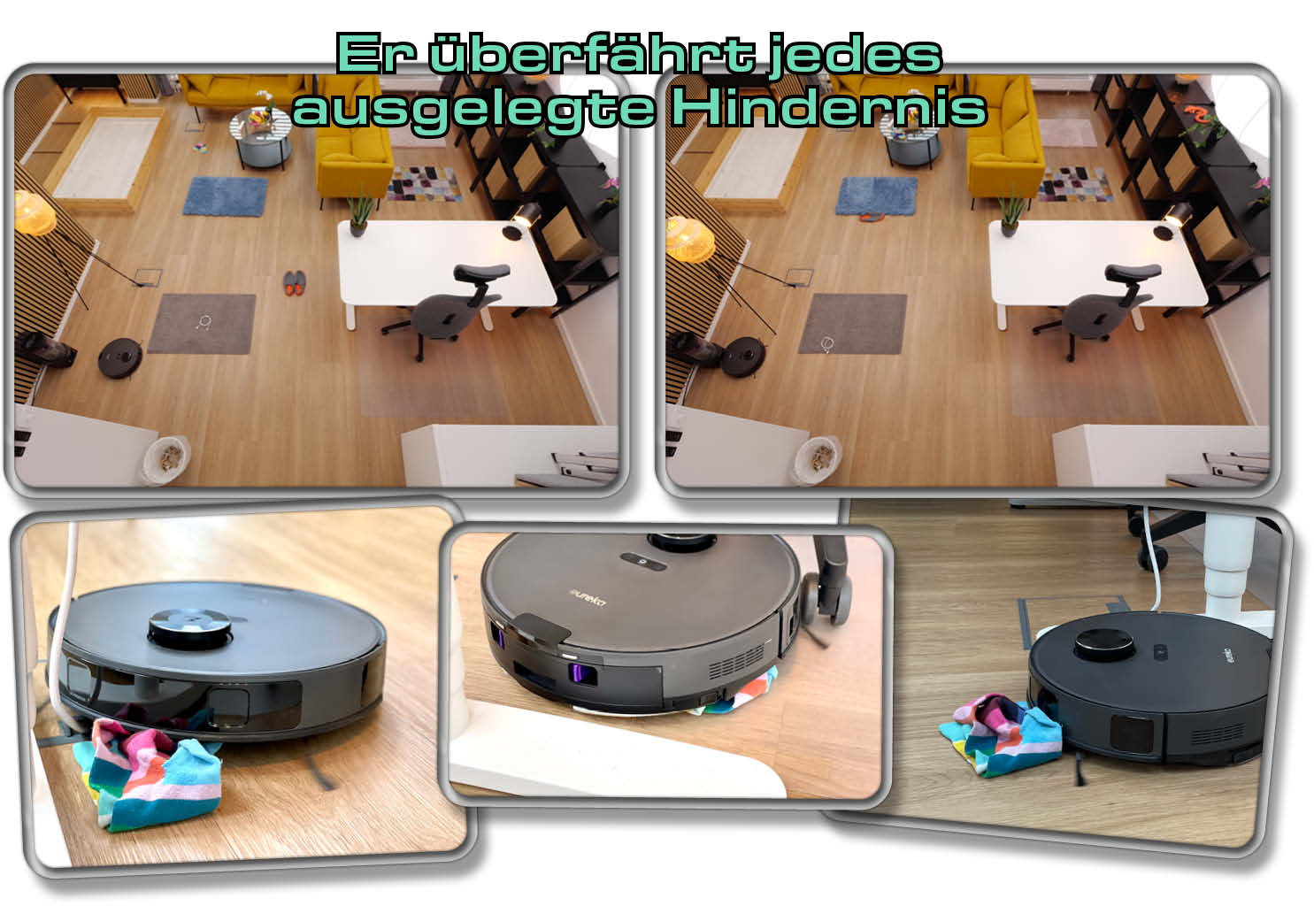 Trotz Obstacle Avoidance überfährt er alle ausgelegten Hindernisse ohne Gnade