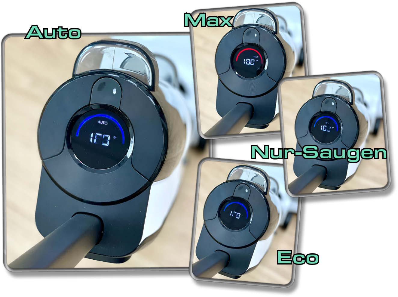 Vier verschieden auswählbare Modi können durchgeschaltet werden