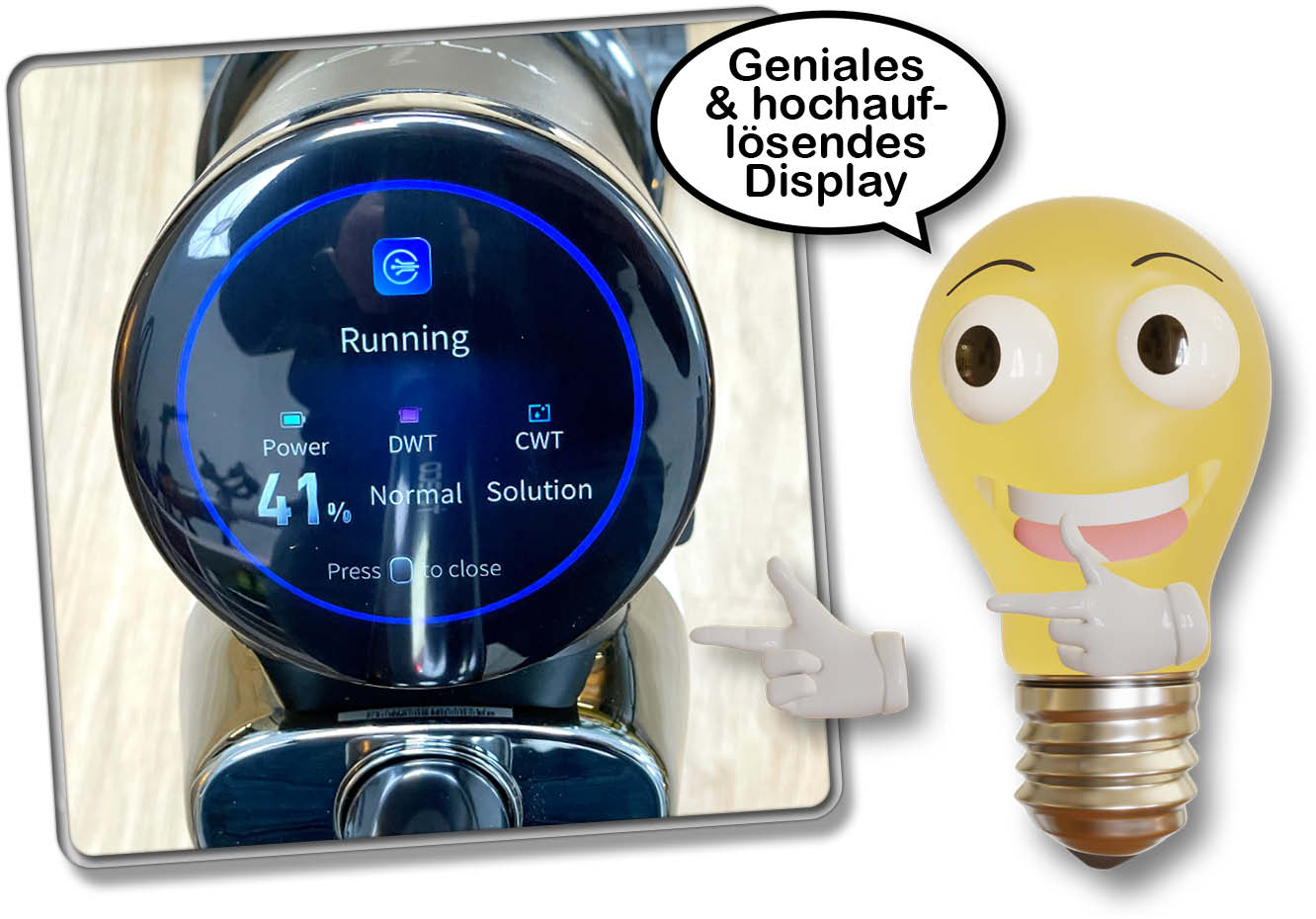 Auf der Oberseite des Motors befindet sich das hochauflösende Display