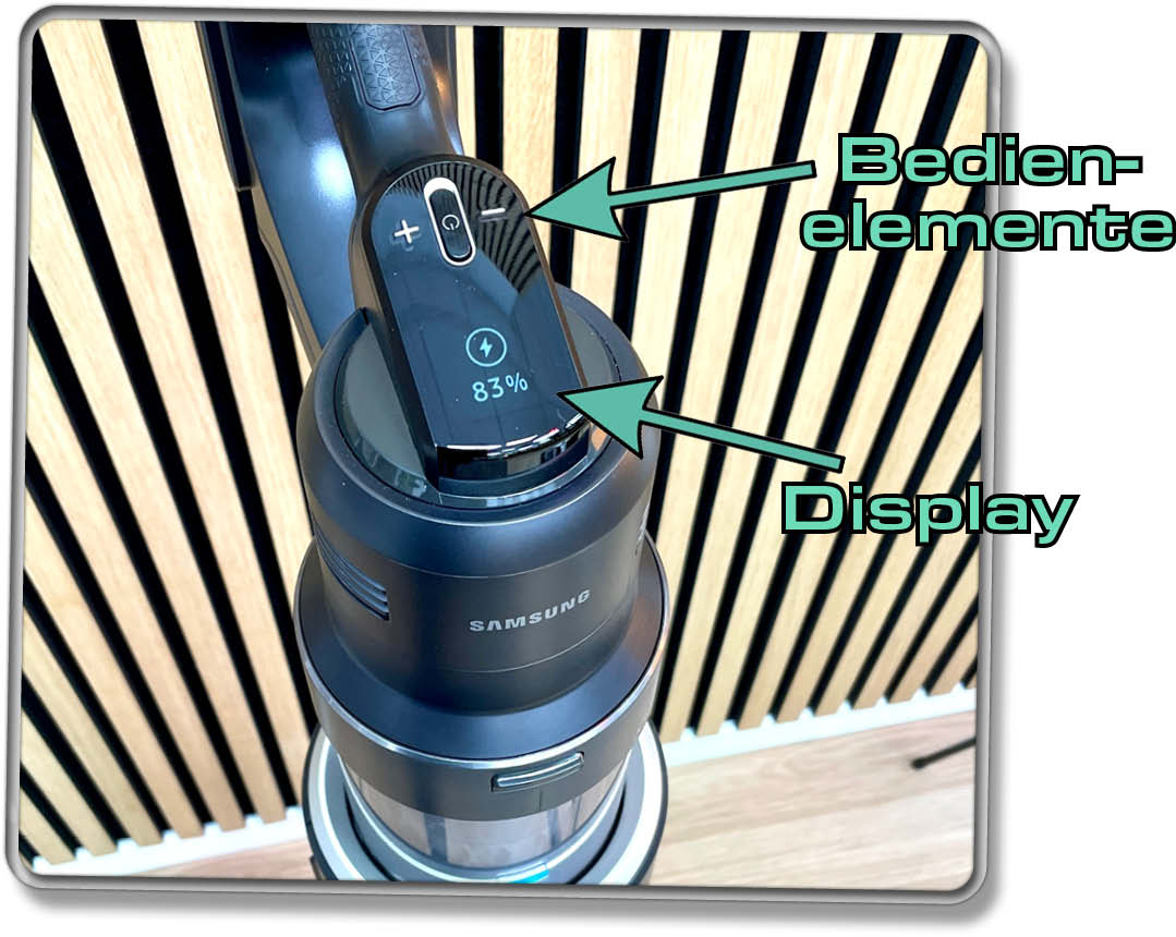 Das Display auf der Oberseite beinhaltet verschiedene Bedienelemente