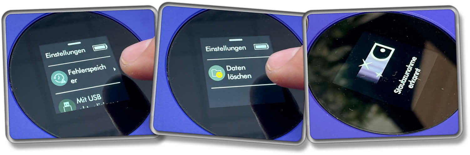 Das Display offenbart ein Menü, indem zahlreiche Einstellungsmöglichkeiten vorhanden sind
