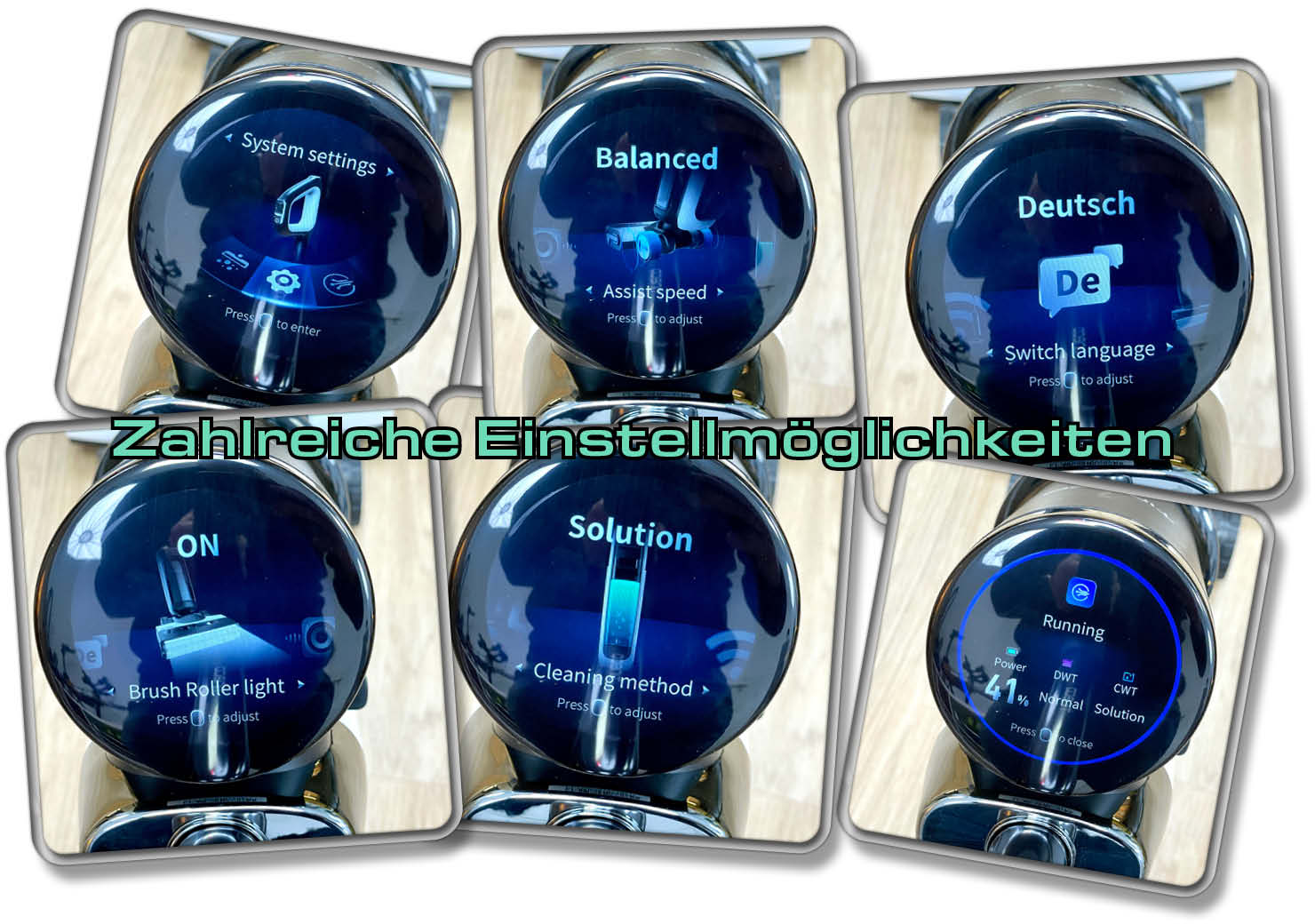 Das Menü des Tineco Floor One S7 Combo bietet zahlreiche Einstellmöglichkeiten